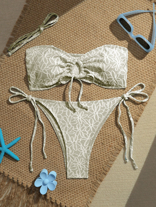 Damen Bandeau-Bikini-Set mit verspielten Rüschendetails EB