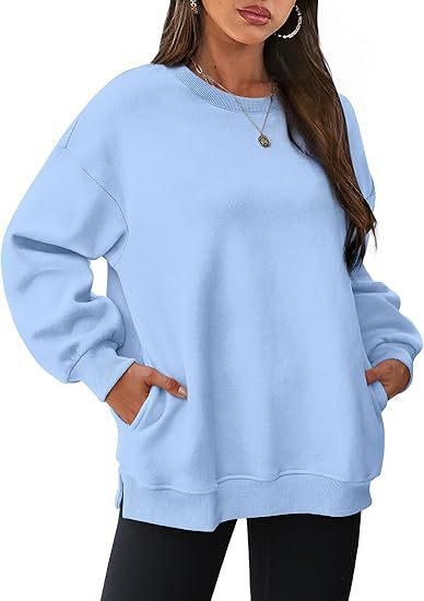 Damen nan lässiger Oversize-Sweatpullover mit seitlichen Eingrifftaschen, geripptem Saum und überschnittener Schulter EB