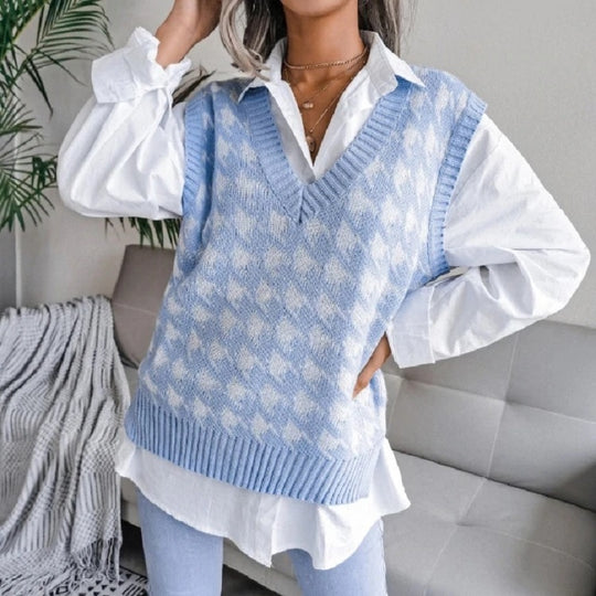 Damen Strickweste mit modernem Hahnentrittmuster EB