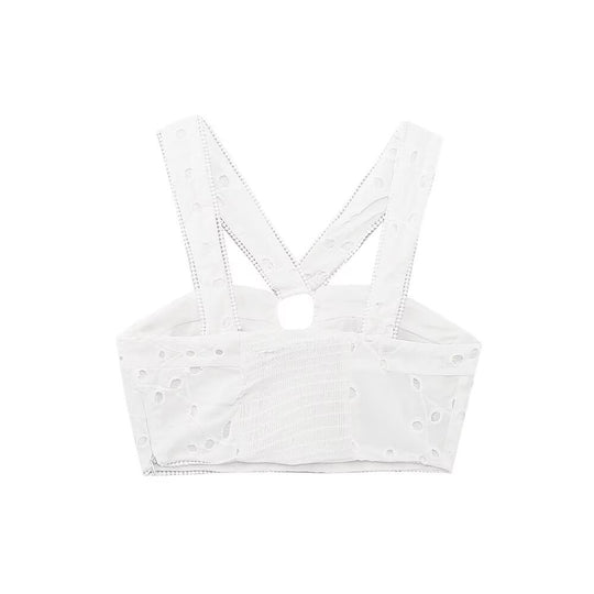 Damen Brokat-Crop-Top mit elegantem Ausschnitt und verzierten Trägern EB