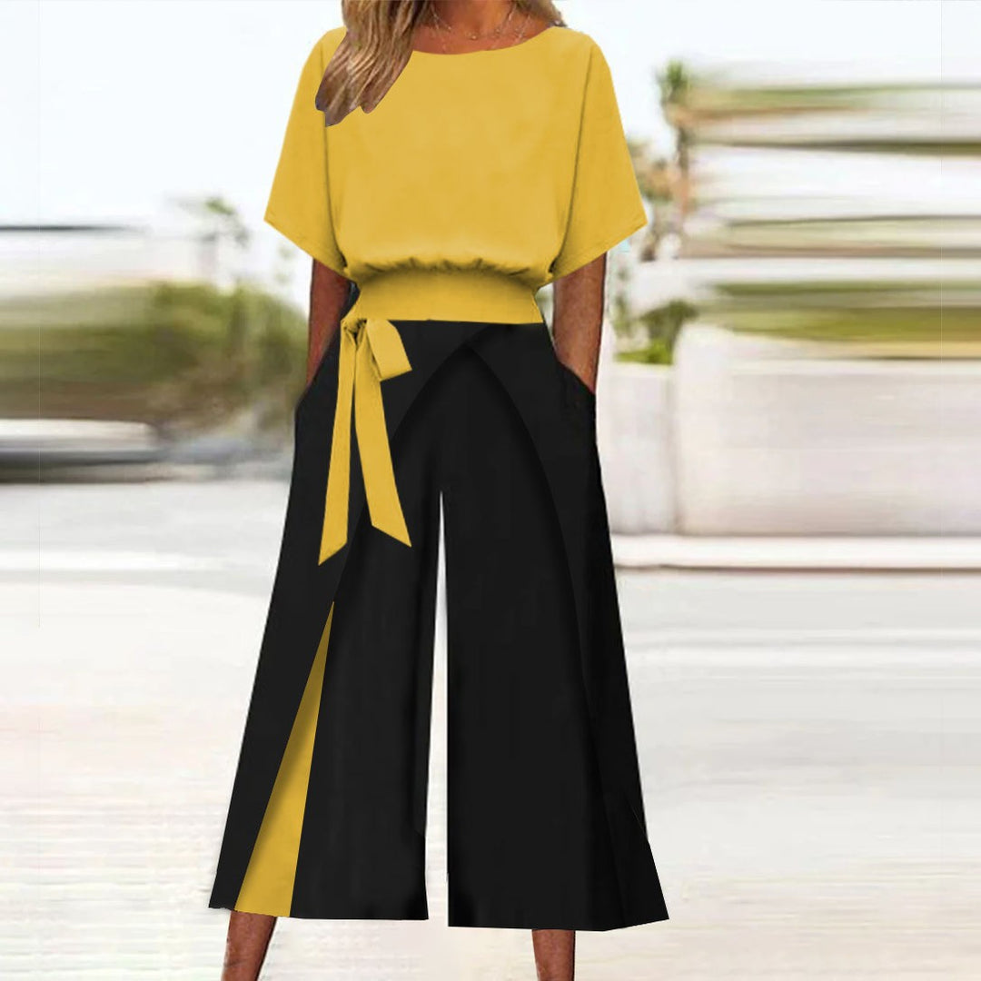 Damen Modische Culotte mit hohem Bund und Bindegürtel EB