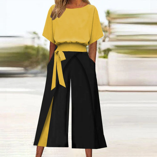 Damen Modische Culotte mit hohem Bund und Bindegürtel EB