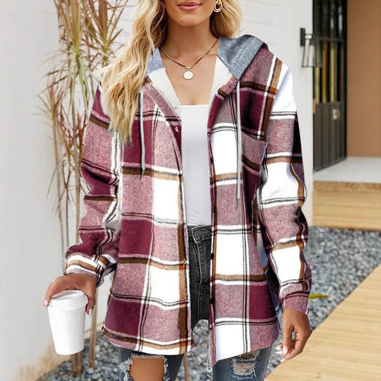 Damen lässige Overshirt-Jacke mit Kapuze und praktischem Kordelzug EB