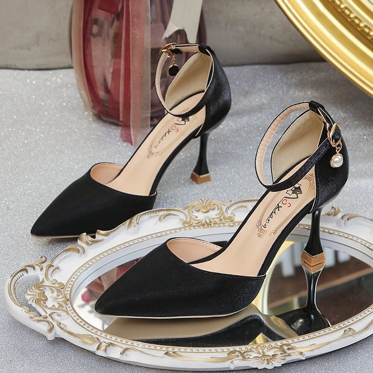 Damen elegante Spitzen Hochhackige Schuhe mit zierlichen Riemen EB