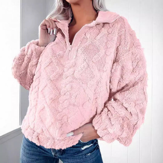 Damen Kuscheliger Fleece-Pullover mit hohem Kragen und Halb-Reißverschluss EB