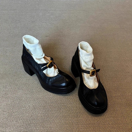 Damen elegante Ballerina-Pumps mit verstellbarem Riemchen und stabiler Absatzhöhe EB