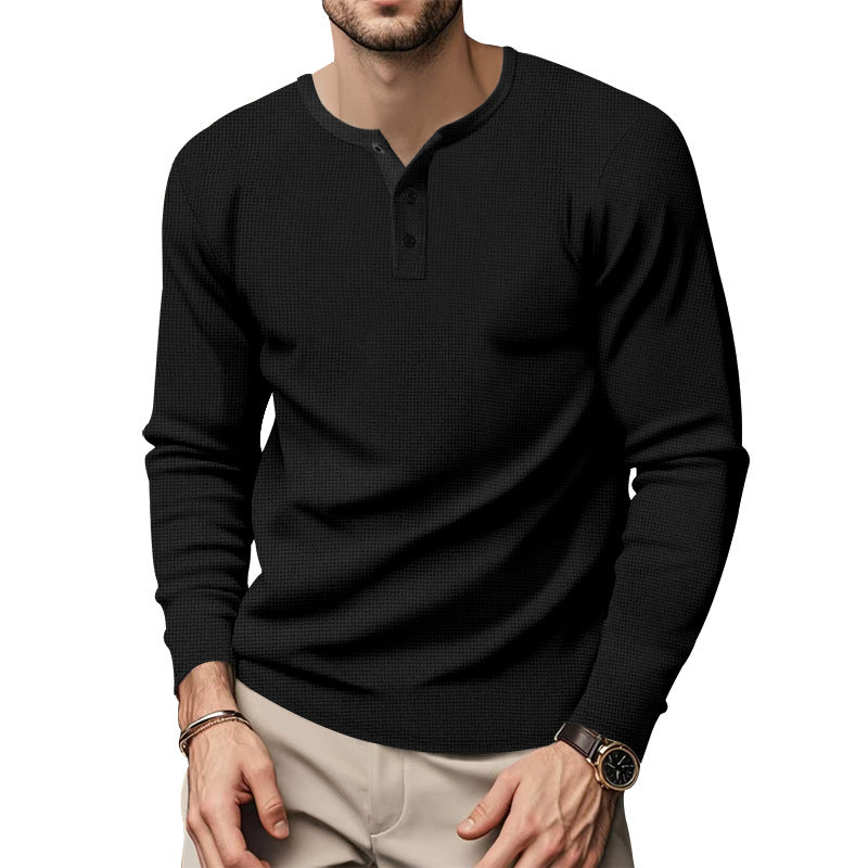 Herren Langarm Henley-Oberteil mit strukturierter Oberfläche EB