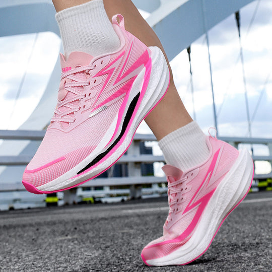 Unisex dynamische Straßenlaufschuhe mit gebogener Rocker‑Zwischensohle, reaktiver EVA‑Dämpfung und atmungsaktivem Strickobermaterial EB