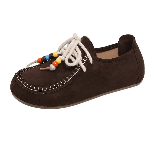 Damen Mokassins mit dekorativen Perlen und weichem Wildleder EB