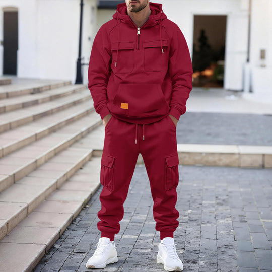 Herren nan technischer Oversize-Hoodie mit Halbzip, Kapuze, Kängurutasche und aufgesetzten Utility-Taschen EB