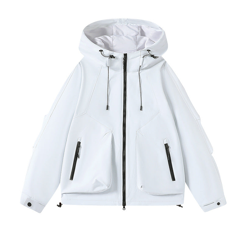 Herren technische Softshell-Kapuzenjacke mit wasserabweisender Membran, großen Fronttaschen und verstellbarem Kordelzug EB