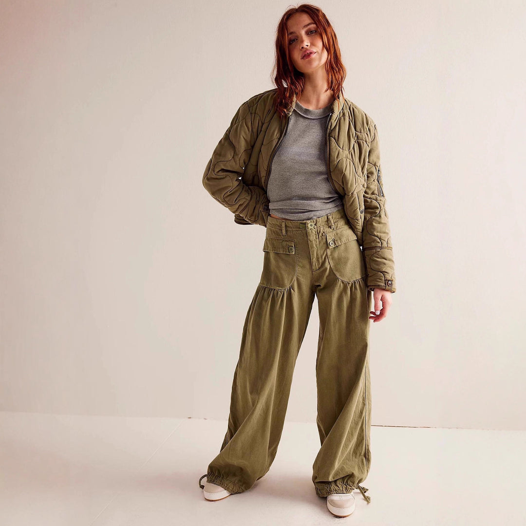 Damen lässige Cargo-Jacke mit gestepptem Design und praktischen Taschen EB