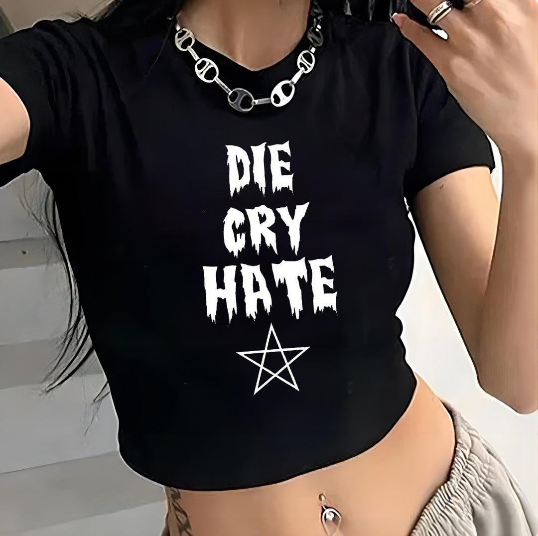 Damen Crop-T-Shirt mit auffälligem Grafiken-Design und frechem Statementdruck EB
