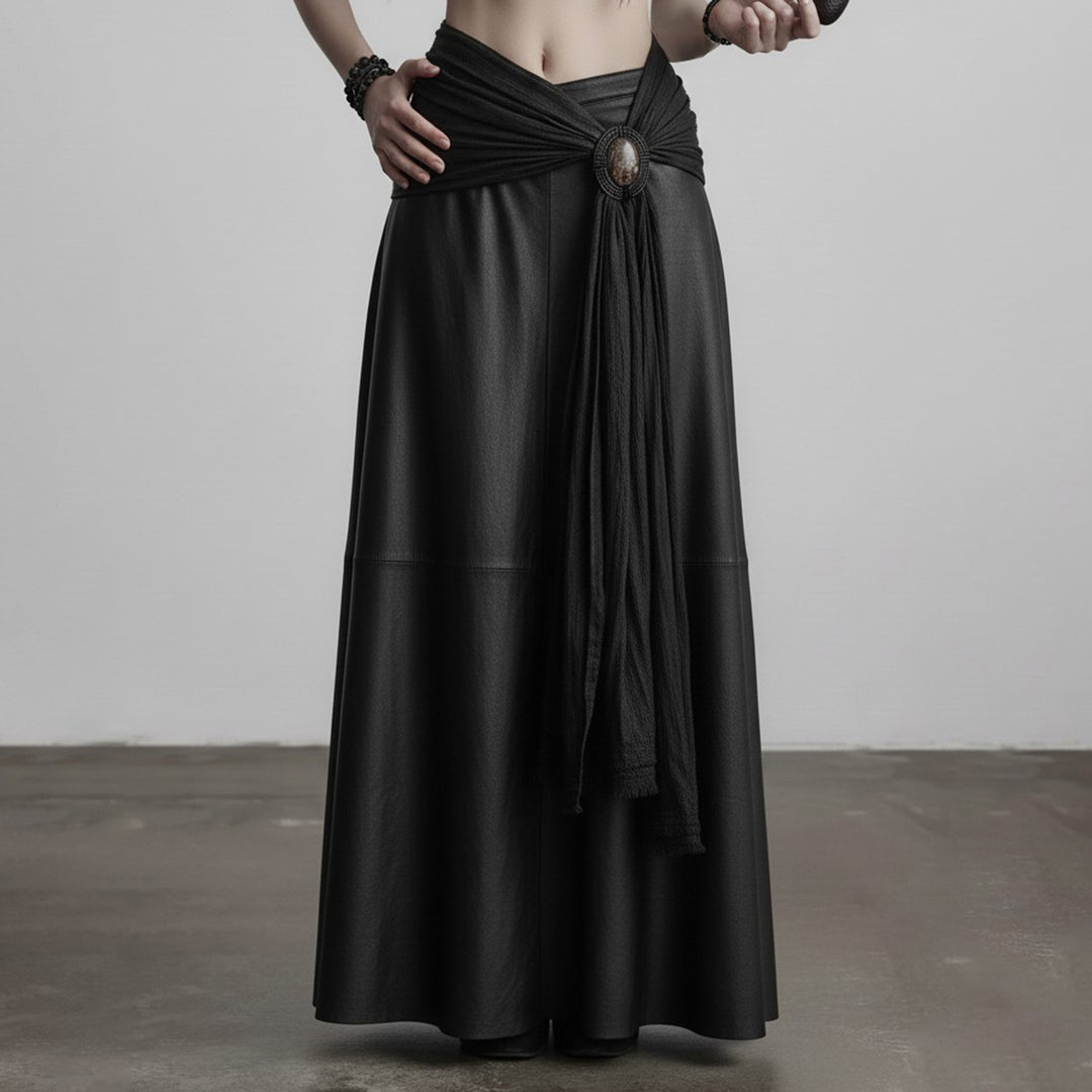 Damen eleganter Satin-Abendrock mit raffinierten Rüschen und Spitzenakzenten EB