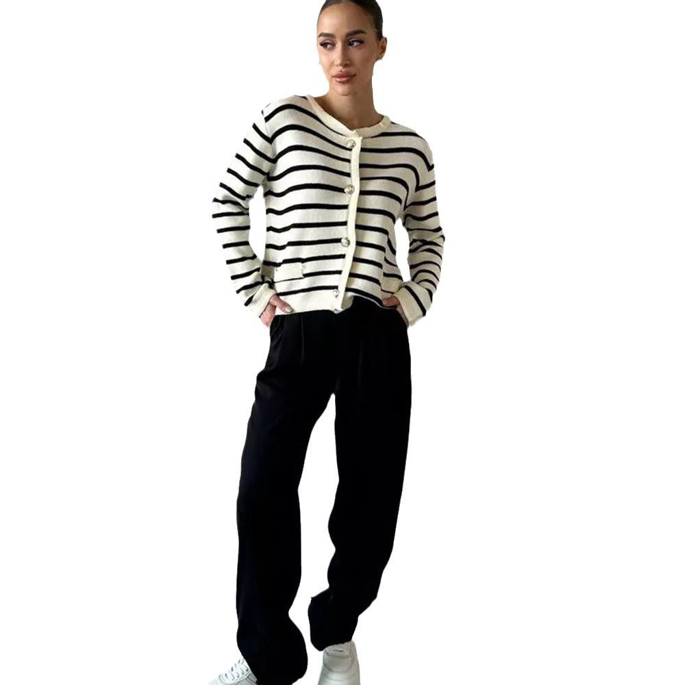 Damen gestreifter Cardigan mit Knopfdetails und vielseitiger Passform EB