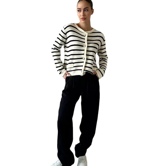 Damen gestreifter Cardigan mit Knopfdetails und vielseitiger Passform EB