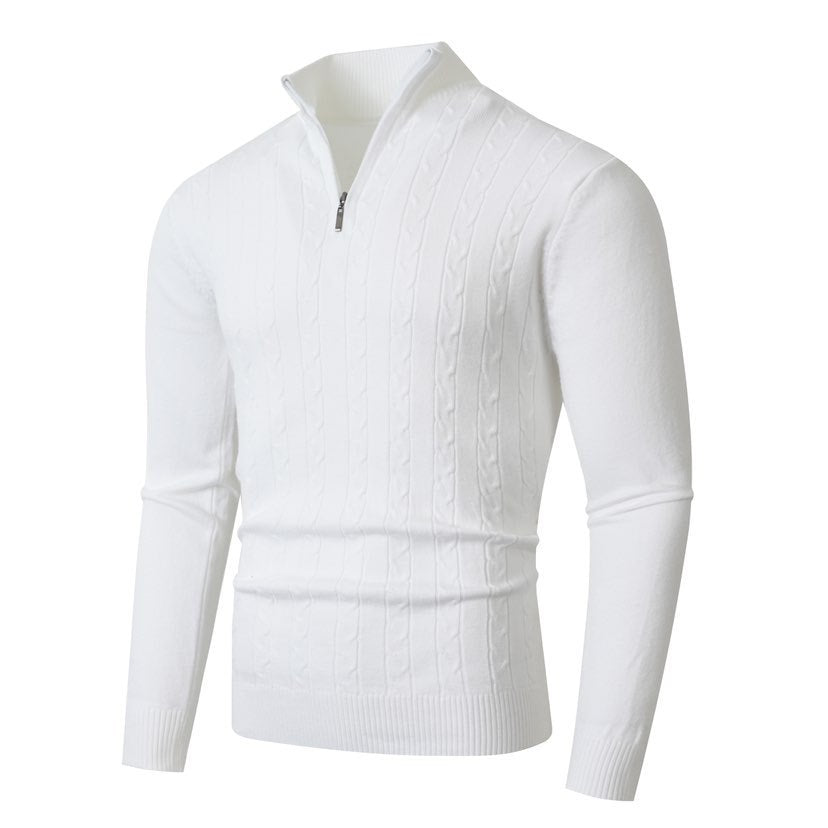 Herren nan gerippter Halbzip-Pullover mit Zopfmuster, Stehkragen und schmaler Passform EB