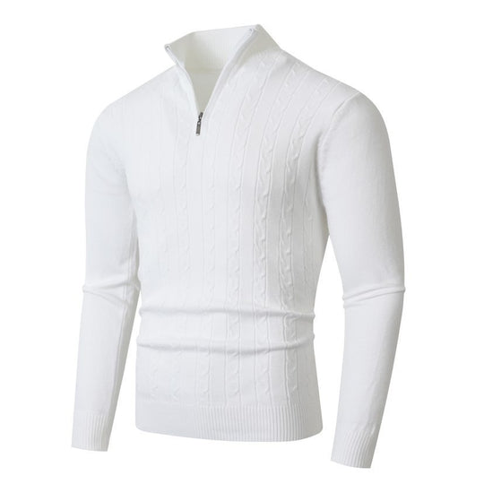 Herren nan gerippter Halbzip-Pullover mit Zopfmuster, Stehkragen und schmaler Passform EB