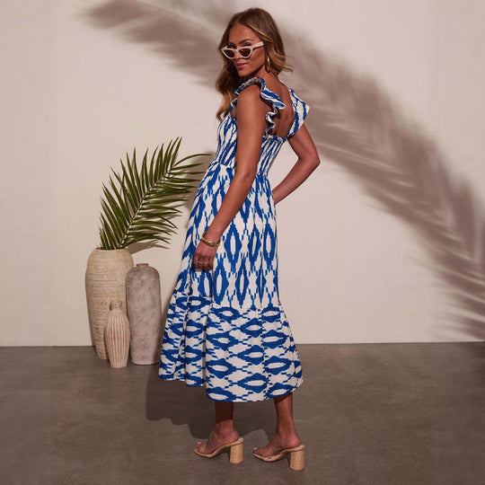 Damen Maxikleid mit schulterfreiem Design und elegantem Rüschensaum EB
