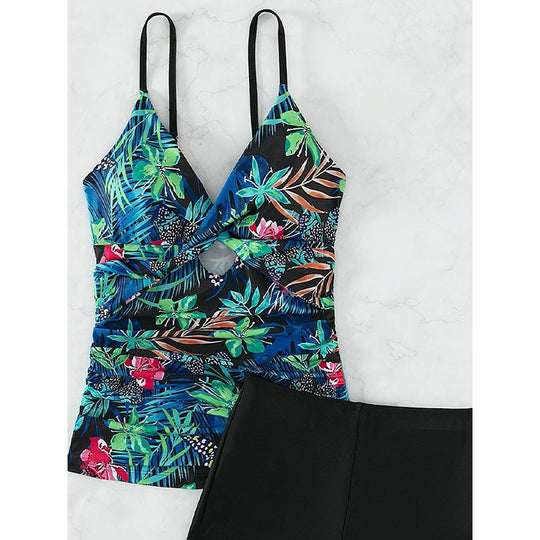 Damen Badeanzug-Set mit floralem Design und hohem Beinausschnitt EB