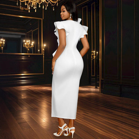 Damen elegantes Kleid mit asymmetrischem Rüschendetail EB