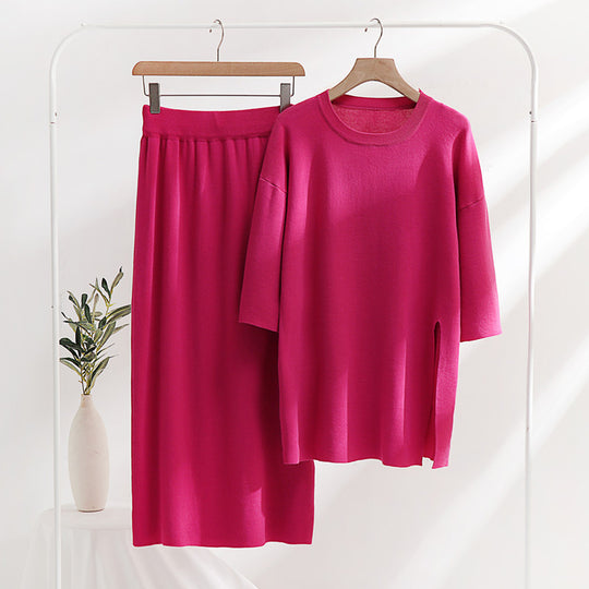 Damen stilvolles Strickset mit lässigem Schnitt und seitlichem Schlitz EB