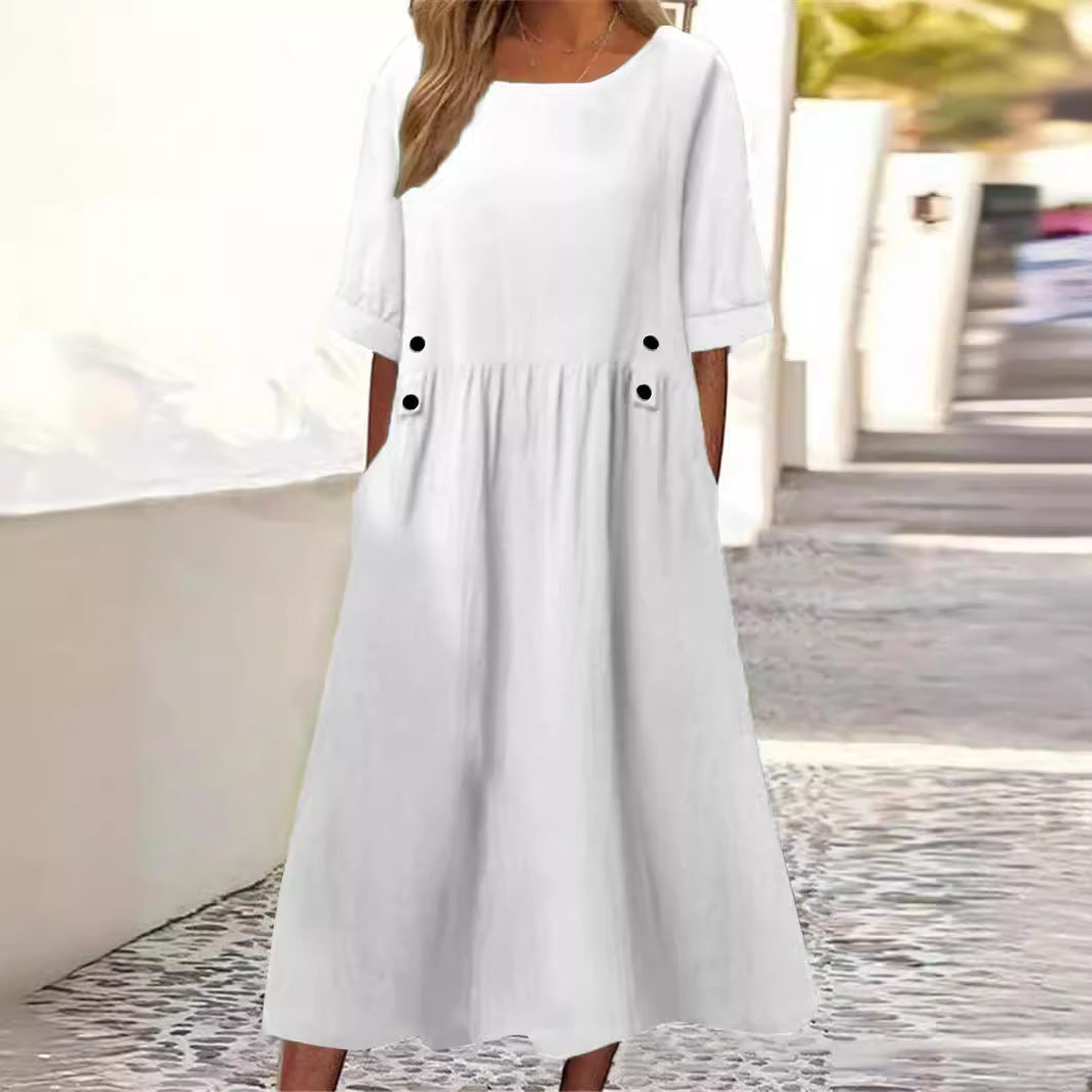 Damen unkompliziertes Sommerkleid mit praktischen Taschen und einem lockeren Schnitt EB