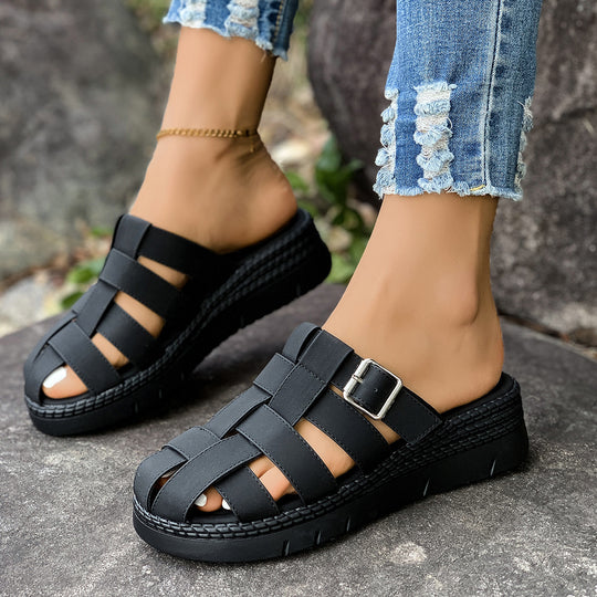 Damen Komfortable Schlüpfsandalen mit verstellbarem Riemen und ergonomischem Fußbett EB