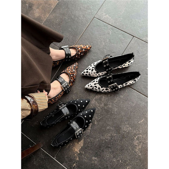 Damen elegante spitze Riemchenballerinas mit Nieten EB
