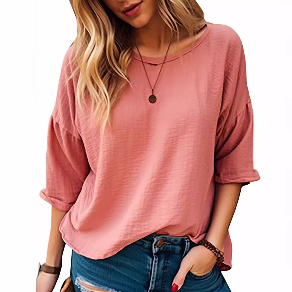 Damen lässiges Oversize-Shirt mit weitem Rundhalsausschnitt EB
