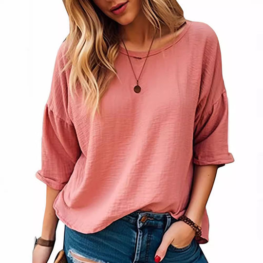 Damen lässiges Oversize-Shirt mit weitem Rundhalsausschnitt EB