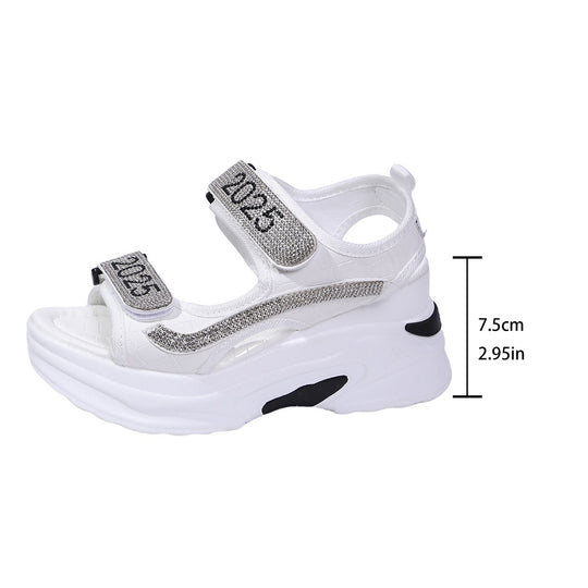 Damen Sportliche Wedge-Sandalen mit verstellbarem Riemchen und funkelndem Detail EB