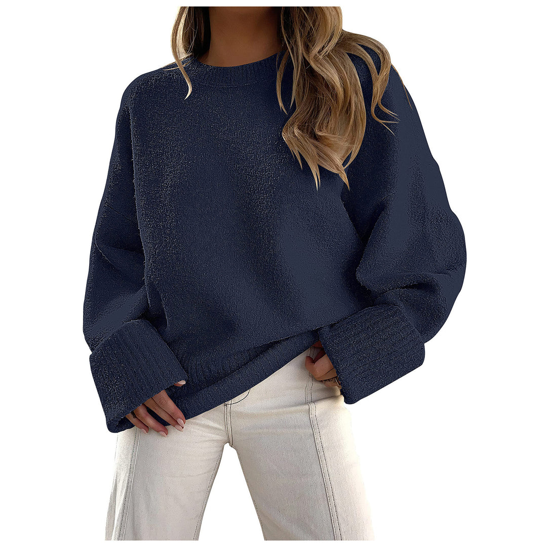 Damen Oversize Bouclé-Strickpullover mit überschnittener Schulter und breiten Bündchen EB