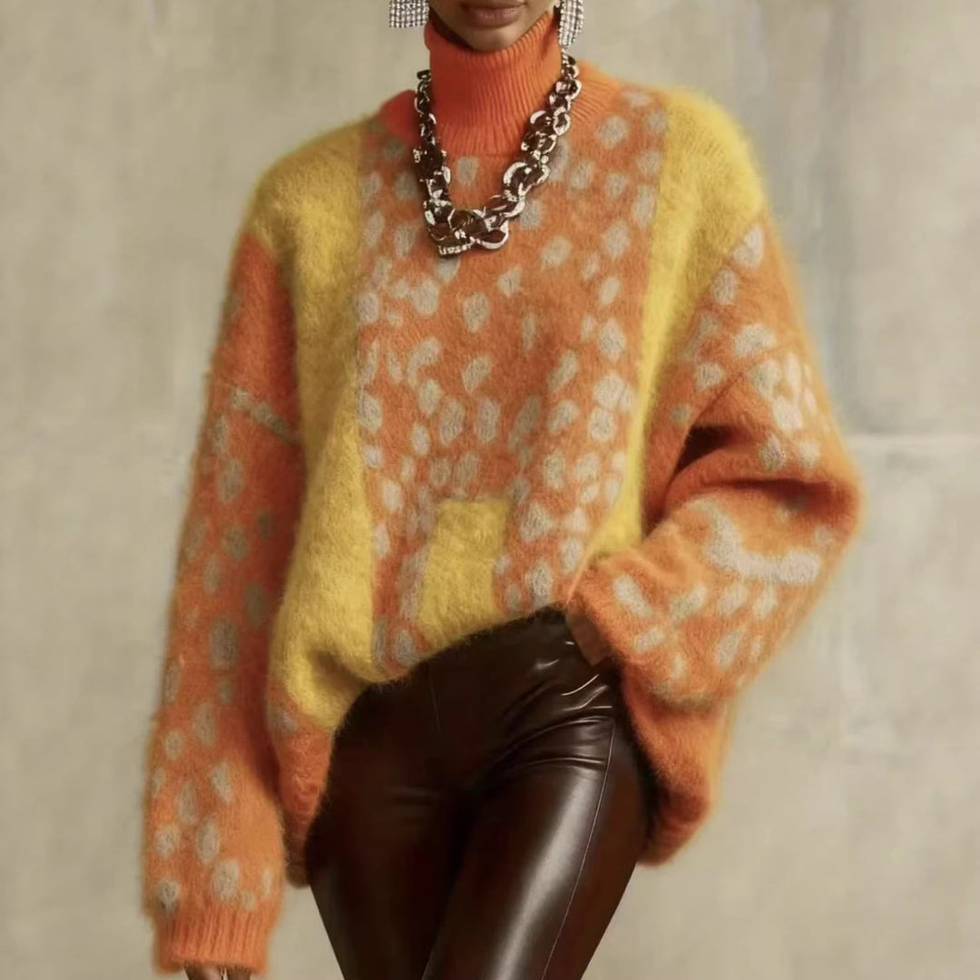 Damen nan kuscheliger Oversize-Pullover mit Rollkragen und Fellstruktur-Optik EB