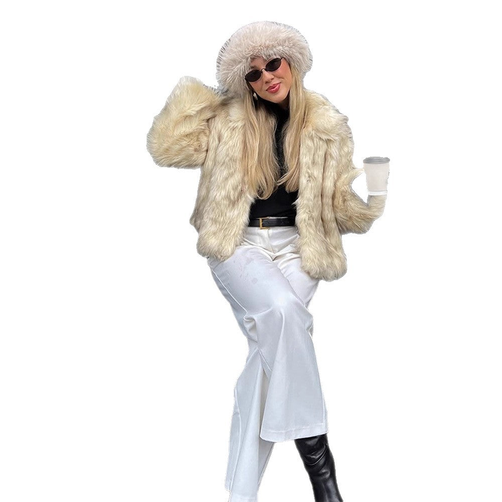 Damen Kunstfelljacke mit luxuriösem Kragen und elegantem Schnitt EB