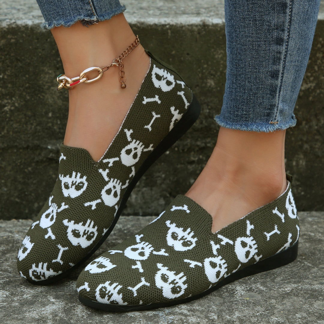 Damen Casual Slip-On Schuhe mit frechem Totenkopf-Design EB