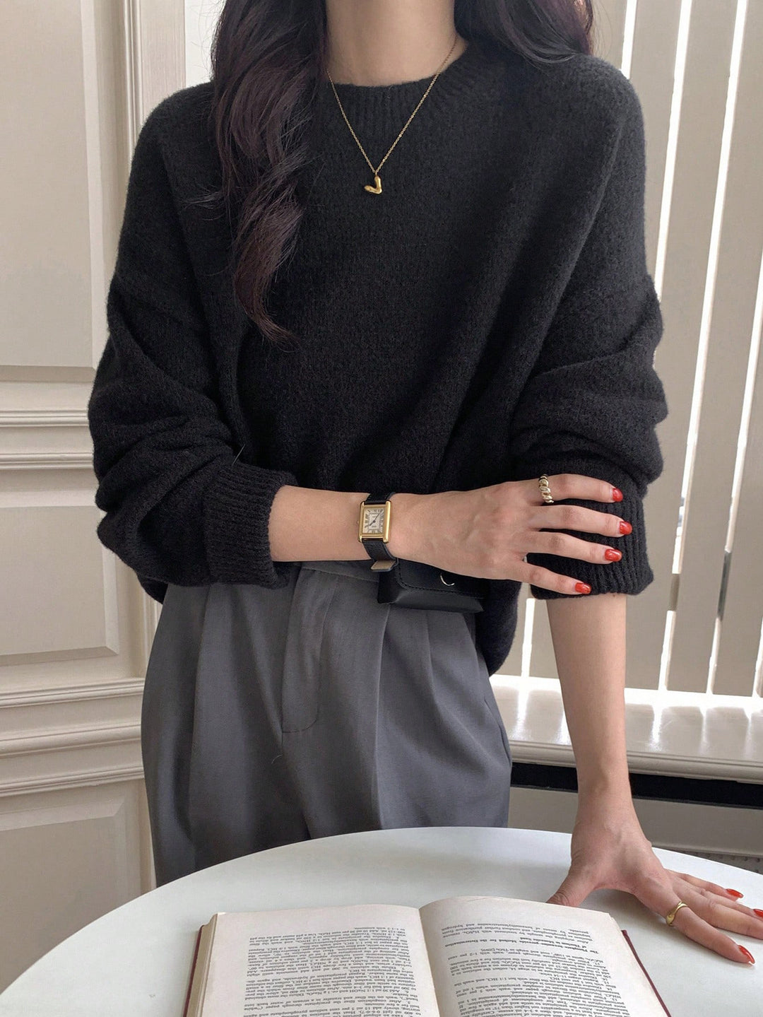 Damen Lässiger Strickpullover mit weitem Schnitt und komfortabler Passform EB