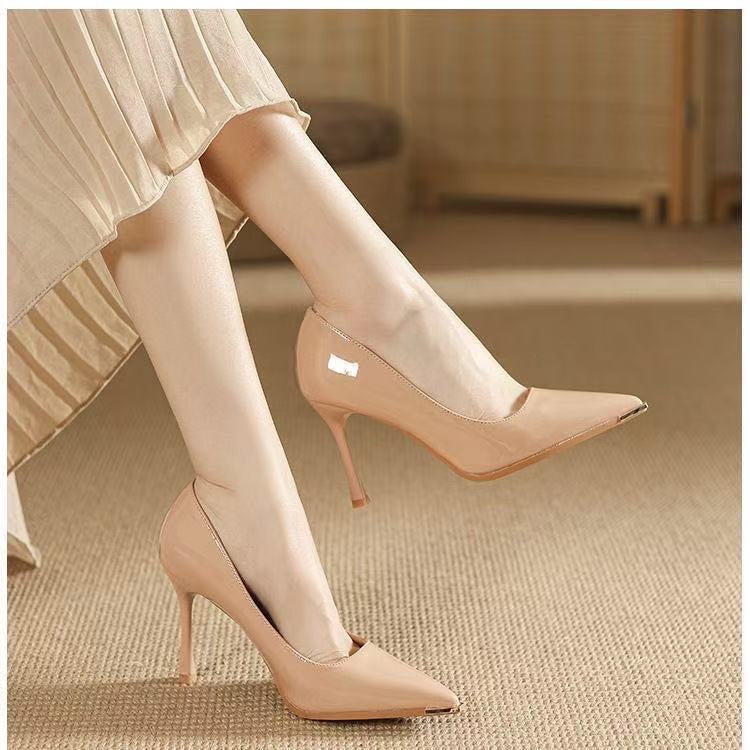 Damen Elegante spitze Pumps mit glänzendem Absatz EB