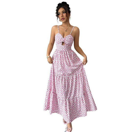 Damen Maxikleid mit Blumenmuster und Herzausschnitt EB