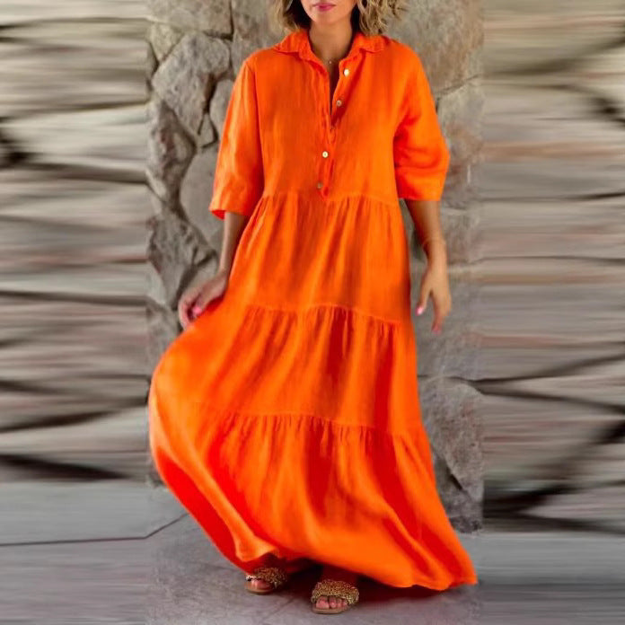 Damen Maxikleid mit Knopfleiste und lässigem Schnitt Heidi-Mode