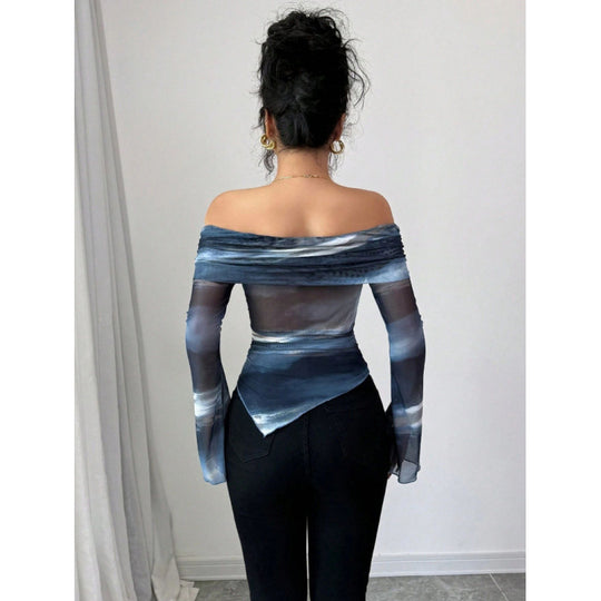 Damen Elegantes Off-Shoulder Oberteil mit fließendem Stoff und raffinierten Drapierungen EB