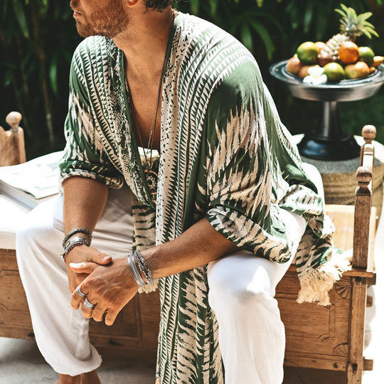 Herren nan leichter Strandponcho im Kimono-Stil mit Fransen EB