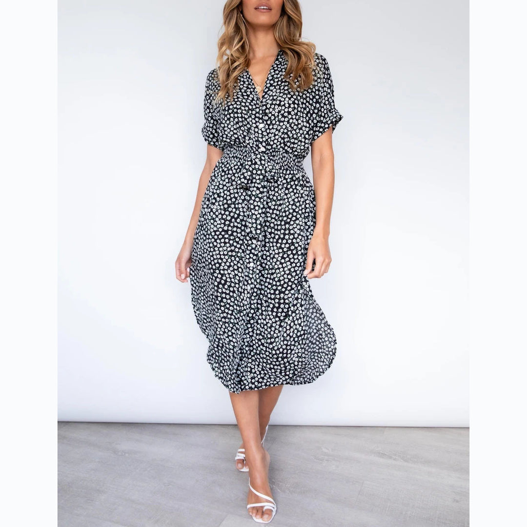 Damen Midikleid mit knotenfreiem Gürtel und verspieltem Punkte-Design EB