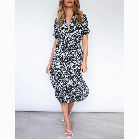 Damen Midikleid mit knotenfreiem Gürtel und verspieltem Punkte-Design EB