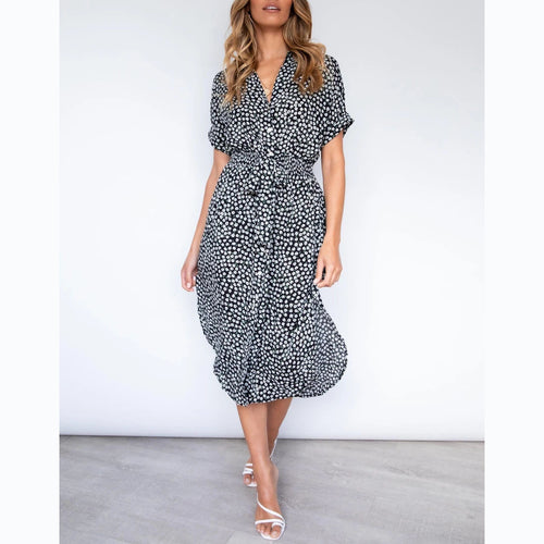 Damen Midikleid mit knotenfreiem Gürtel und verspieltem Punkte-Design EB
