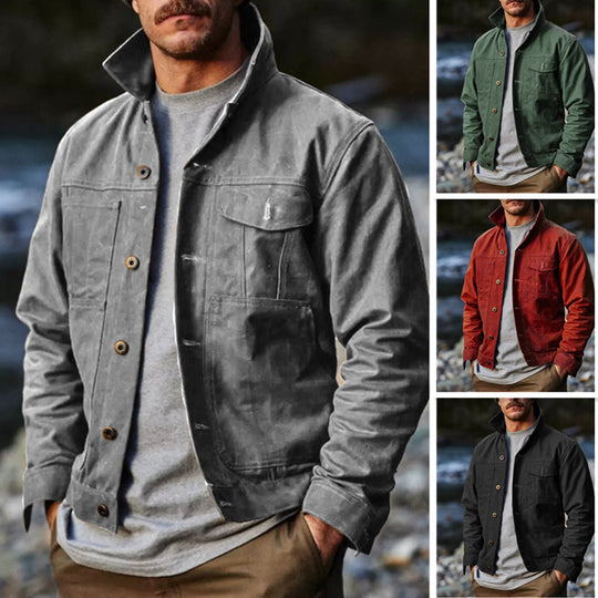 Herren leichte Utility-Jacke mit praktischen Taschen und stylischem Stehkragen EB