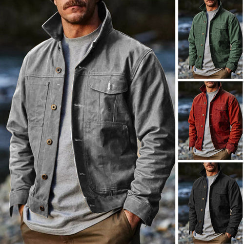 Herren leichte Utility-Jacke mit praktischen Taschen und stylischem Stehkragen EB