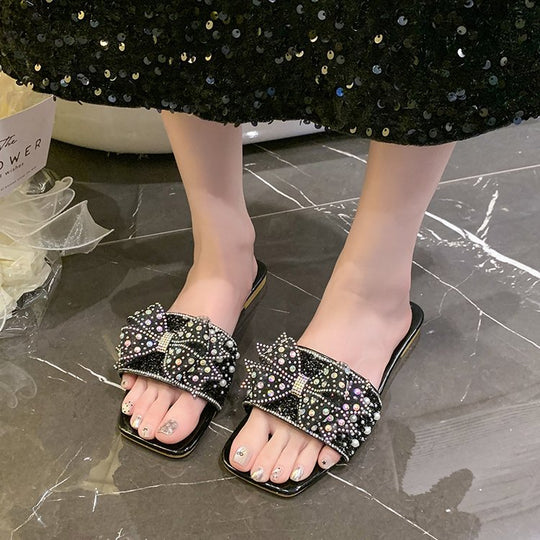 Damen elegante Riemchen-Sandalen mit glitzerndem Schmuckdetail EB