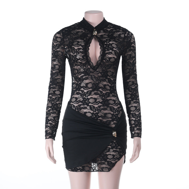 Damen verführerisches Spitzenkleid mit tiefem Ausschnitt und körperbetontem Design EB