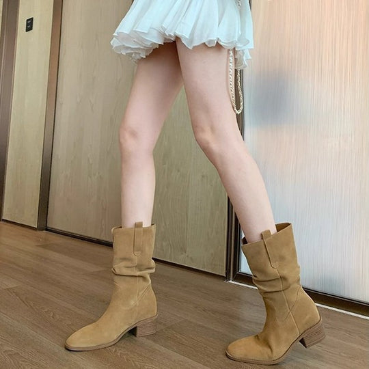 Damen Stiefeletten im modischen Western-Stil mit elegantem Falten-Design EB